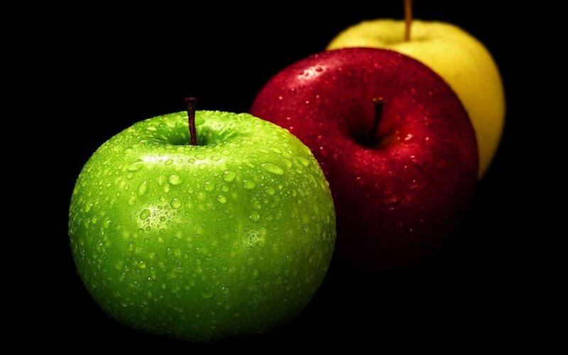 Three Apples on Black — Green, Dramatic