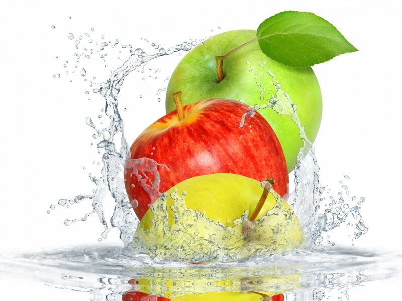 Three Apples Splashing Water — Red, Fresh