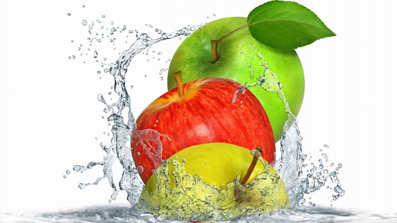 Three Apples Splashing Water — Red, Vibrant