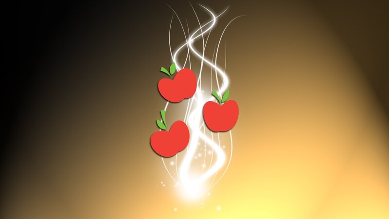 three apples with glowing lines