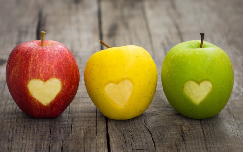 Three Apples with Hearts