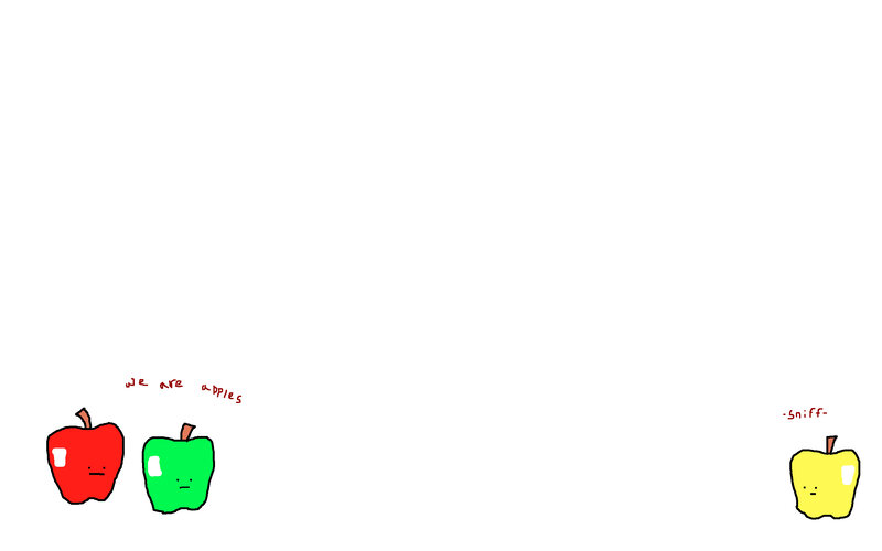 three apples with text