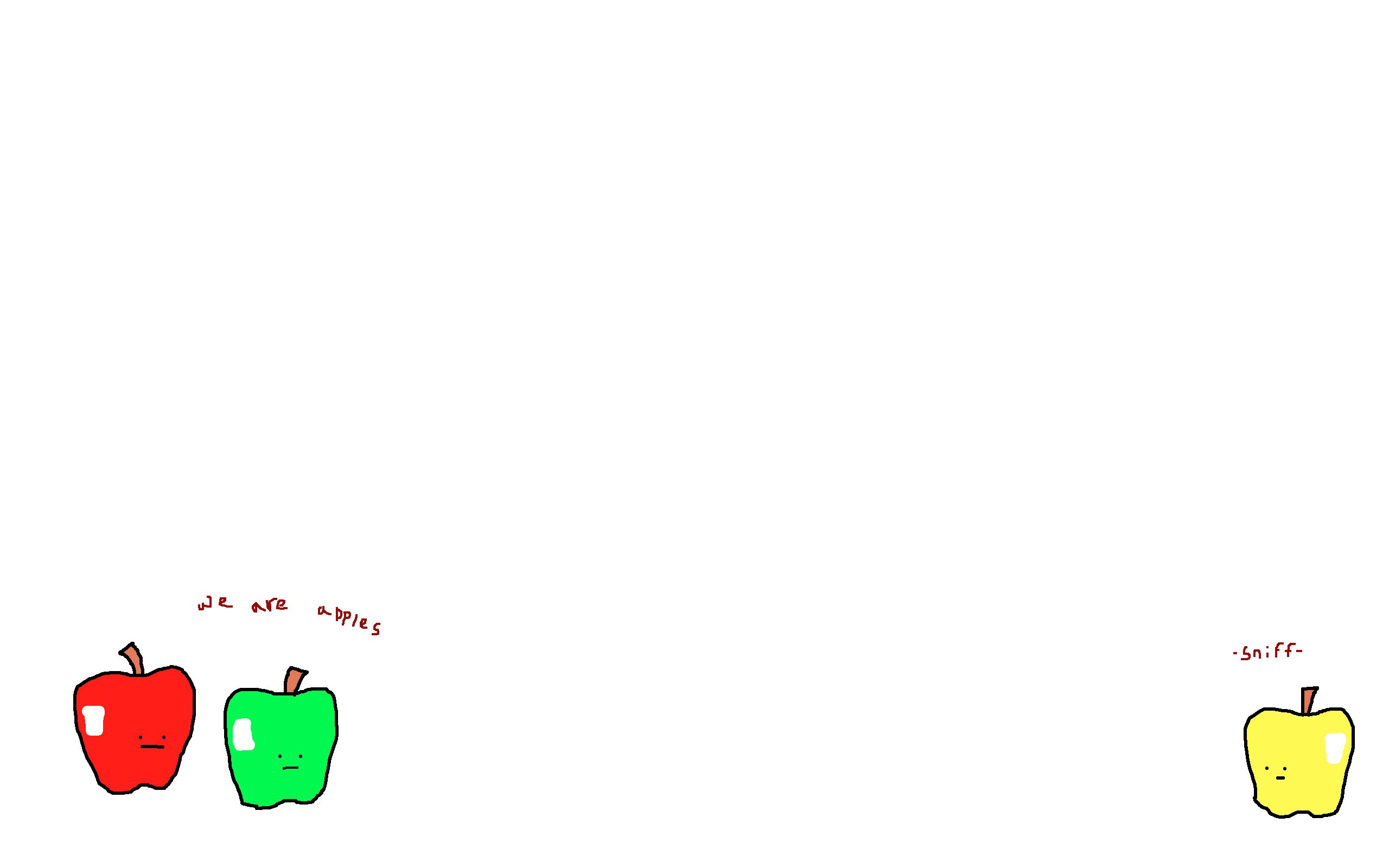 three apples with text