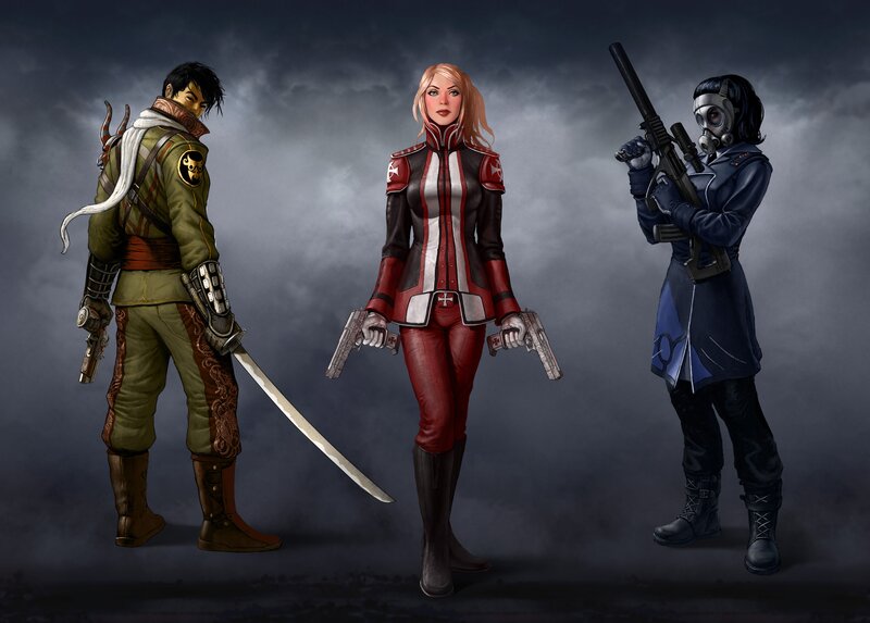 Three Armed Characters — Gray, Dramatic