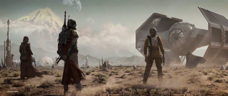 Three Armed Figures on Alien Planet