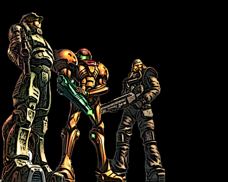 Three Armored Characters — Black, Dramatic, Comic