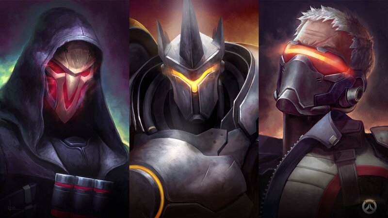 Three Armored Characters — Black, Dramatic, Digital Art