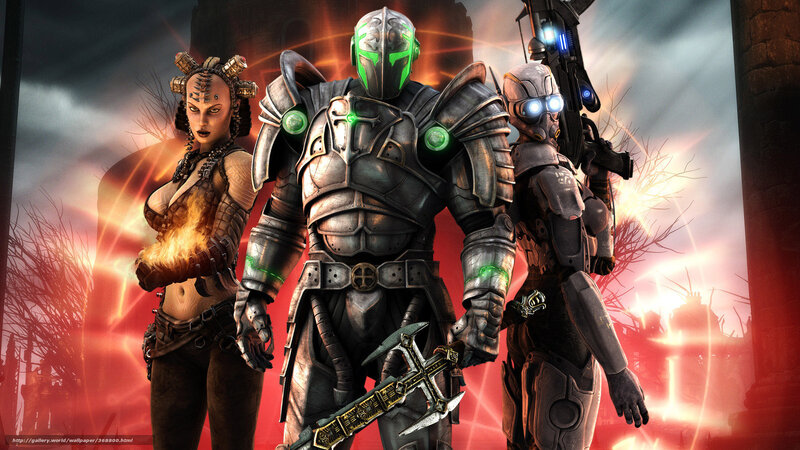 Three Armored Characters — Red, Dramatic