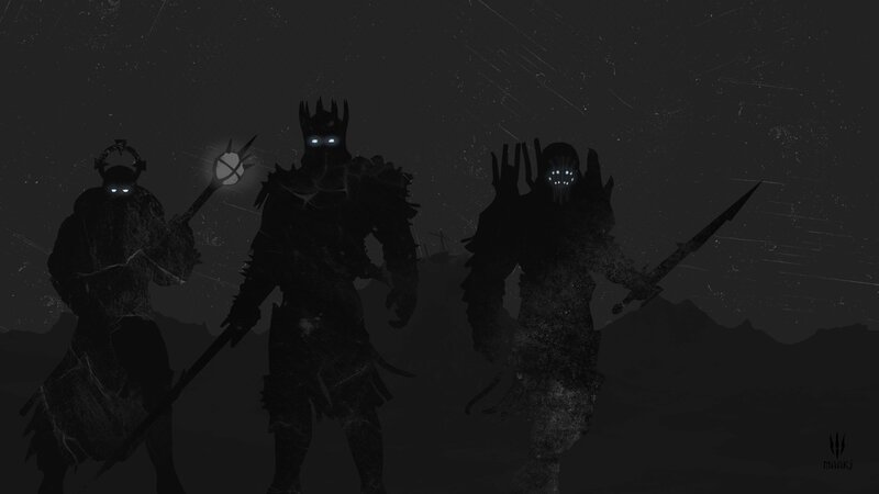 Three Armored Figures — Black, Dark, Ominous