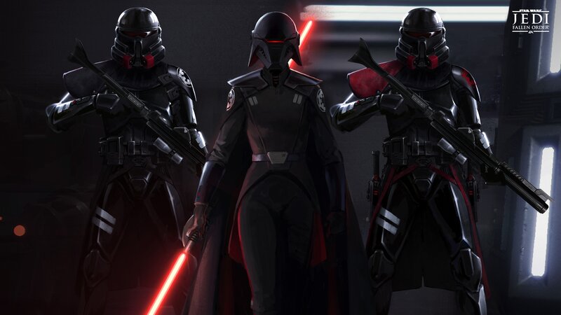 Three Armored Figures — Black, Dramatic, Digital Art, Lightsabers