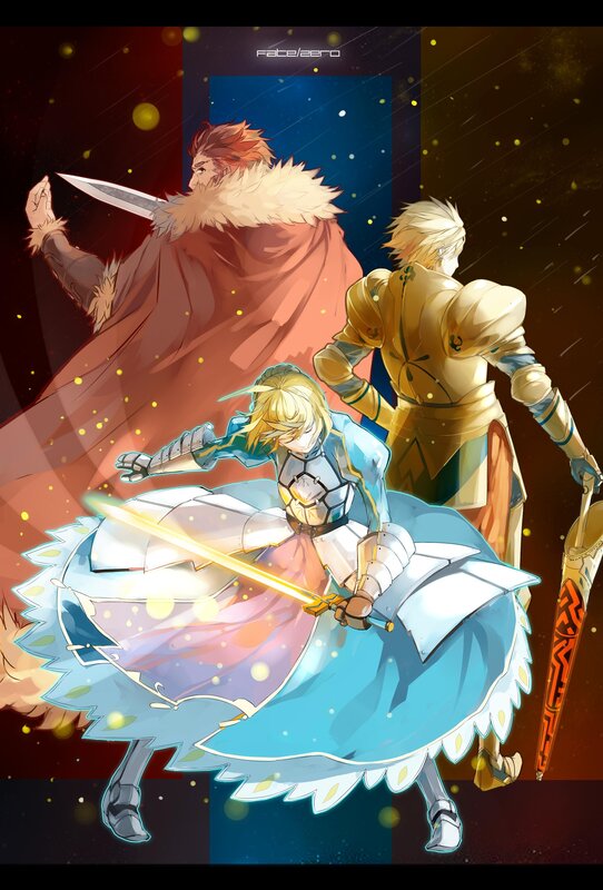 Three Armored Figures — Blue, Dramatic, Night, Anime