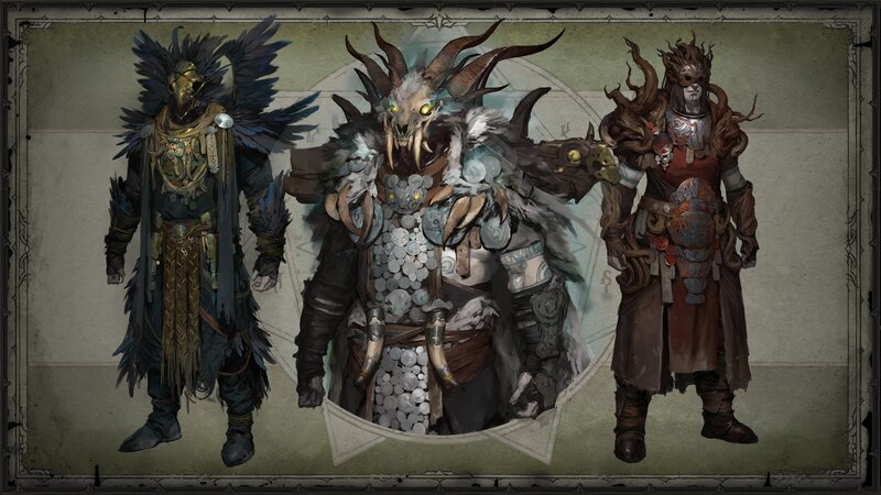 Three Armored Figures — Brown, Dark