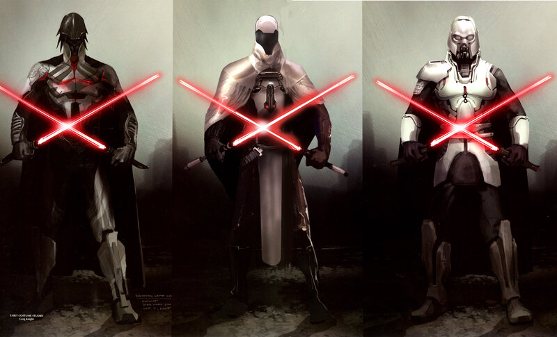 Three Armored Figures — Gray, Dramatic