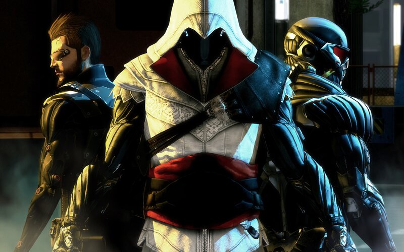 Three Armored Figures — White, Dramatic