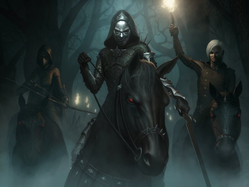 Three Armored Riders in Forest