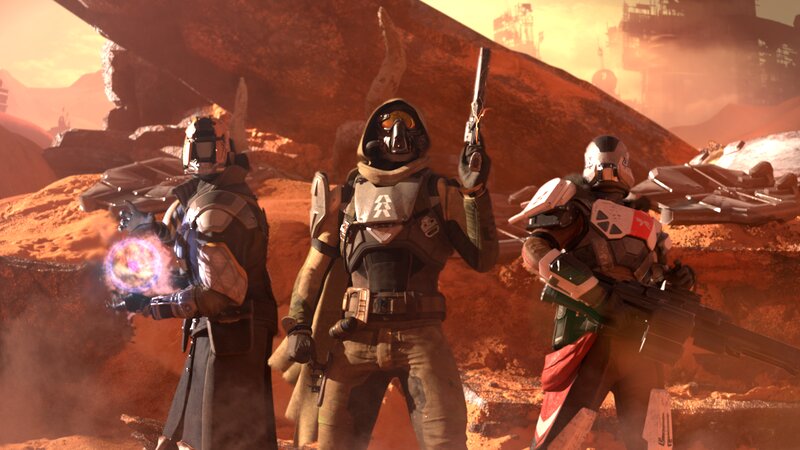 Three Armored Soldiers — Orange, Dramatic