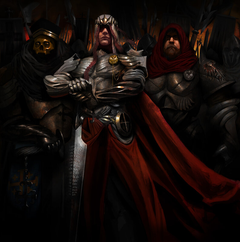 Three Armored Warriors — Black, Dramatic