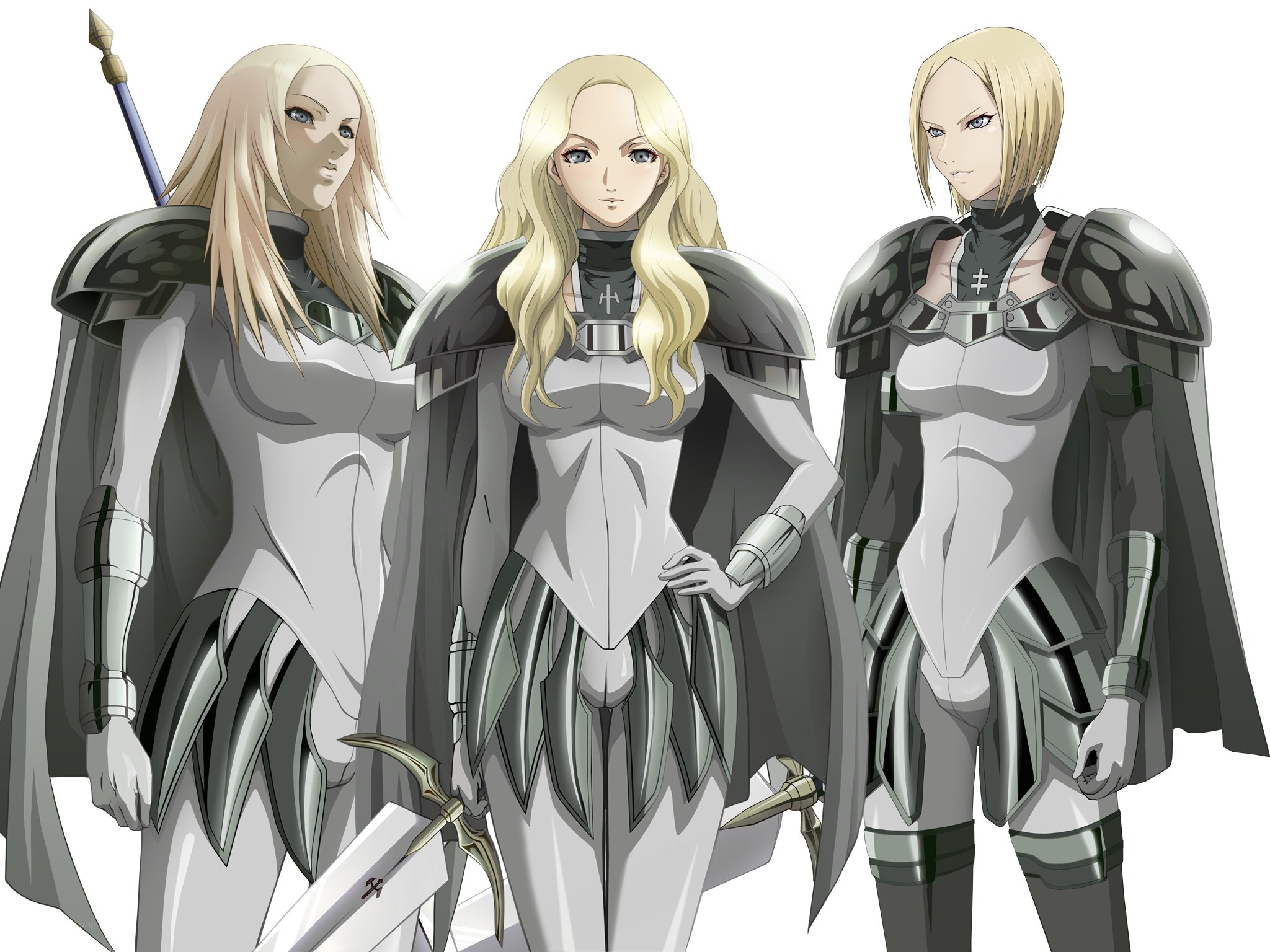 three armored women characters