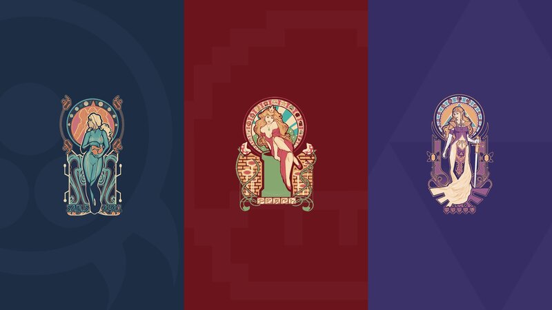 three art nouveau character portraits