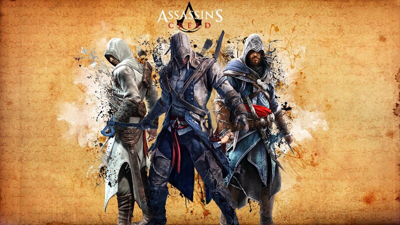 Three Assassins Standing — Brown, Dramatic, Digital Art