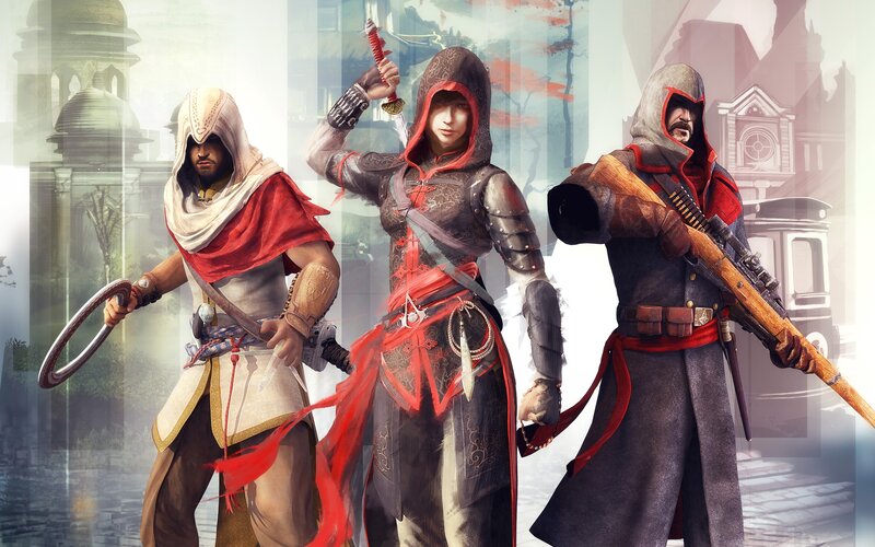 Three Assassins Standing — Red, Dramatic