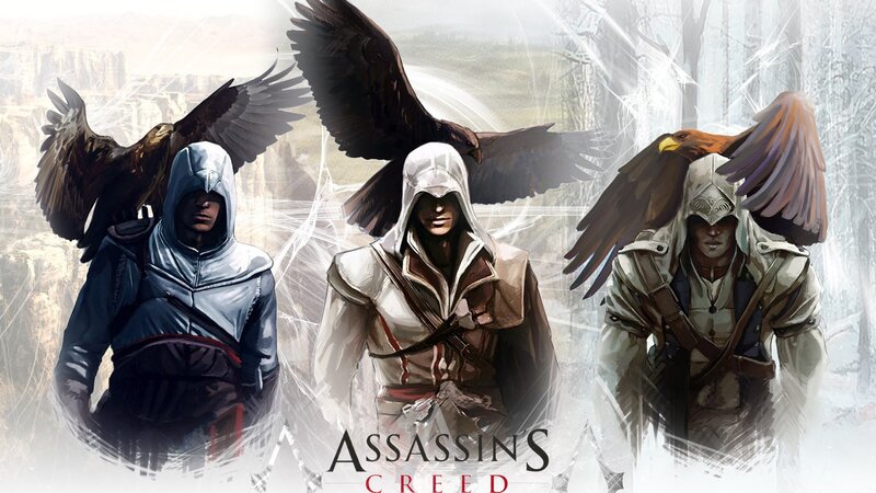 Three Assassins with Birds — White, Dramatic