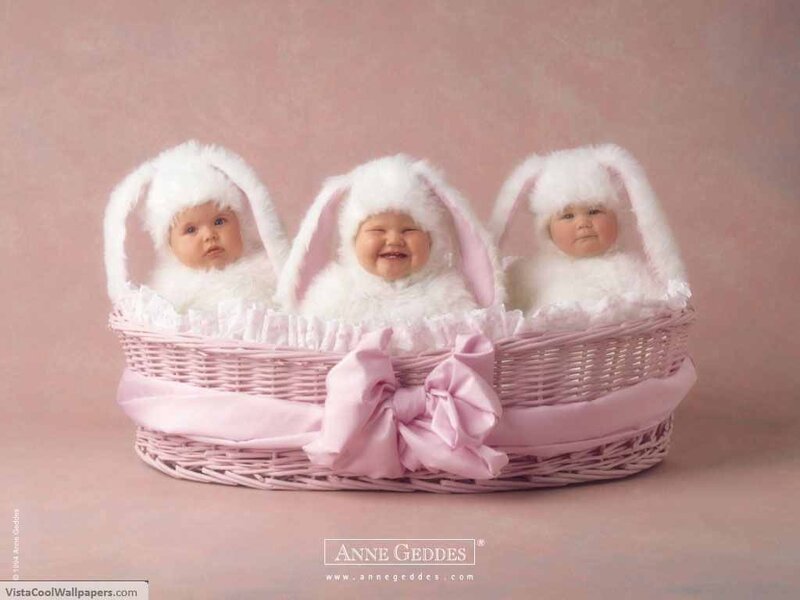 Three Babies in Basket — Pink