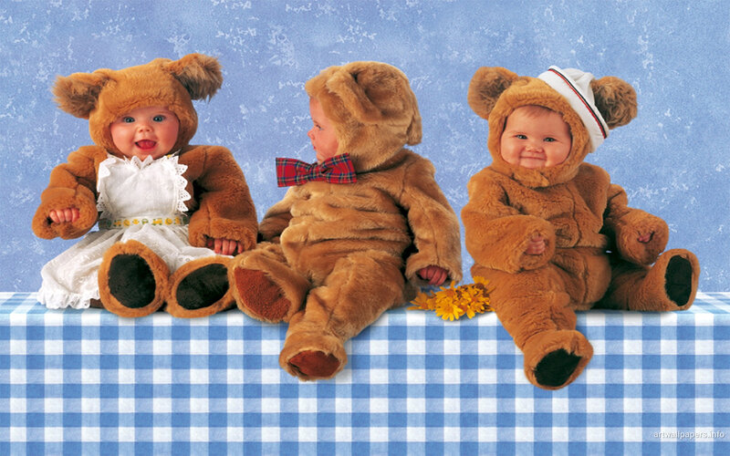 Three Babies in Bear Costumes — Blue, Playful