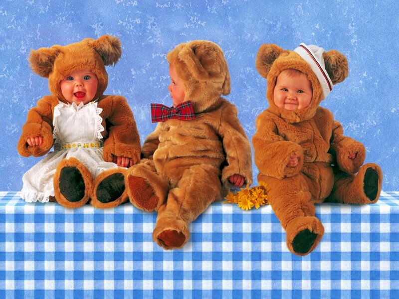 Three Babies in Bear Costumes — Blue