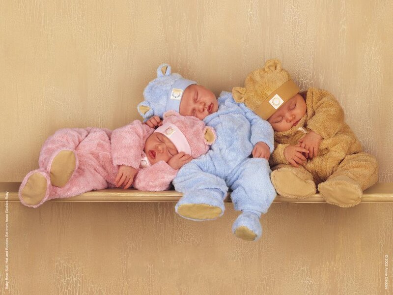 Three Babies in Bear Suits — Beige