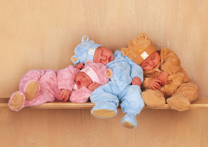 Three Babies in Bear Suits — Blue