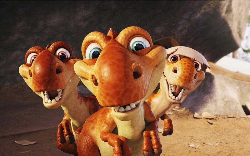 Three Baby Dinosaurs — Orange, Curious
