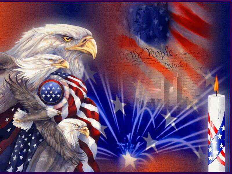 Three Bald Eagles — Red