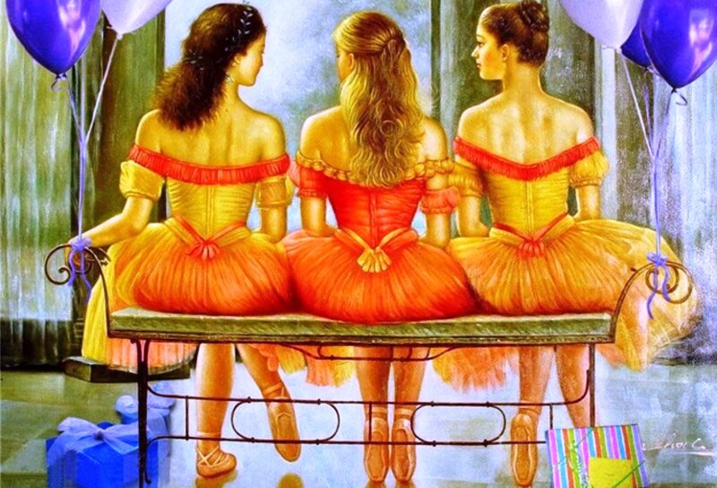 Three Ballerinas Sitting