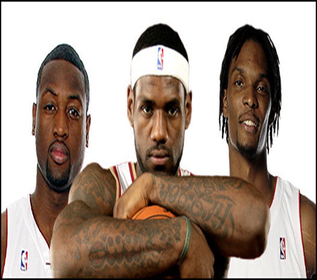 three basketball players in white jerseys