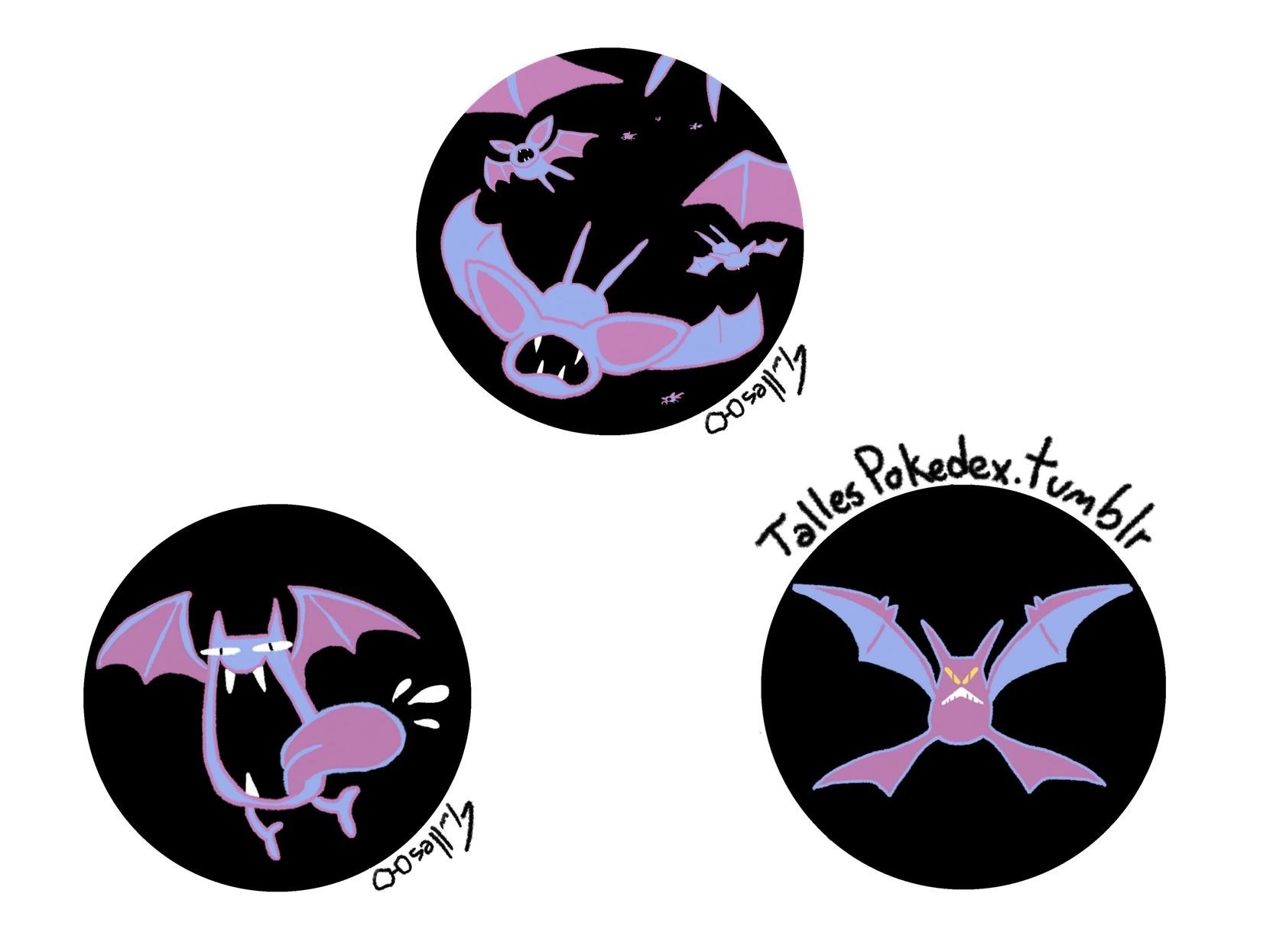 Three bat-like Pokémon drawings