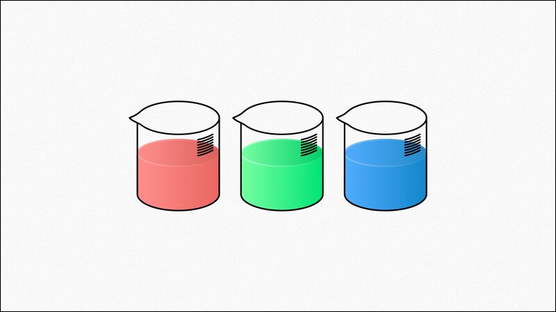 Three Beakers with Colored Liquids