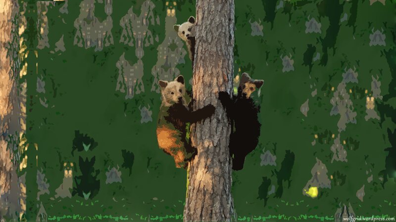 Three Bear Cubs Climbing