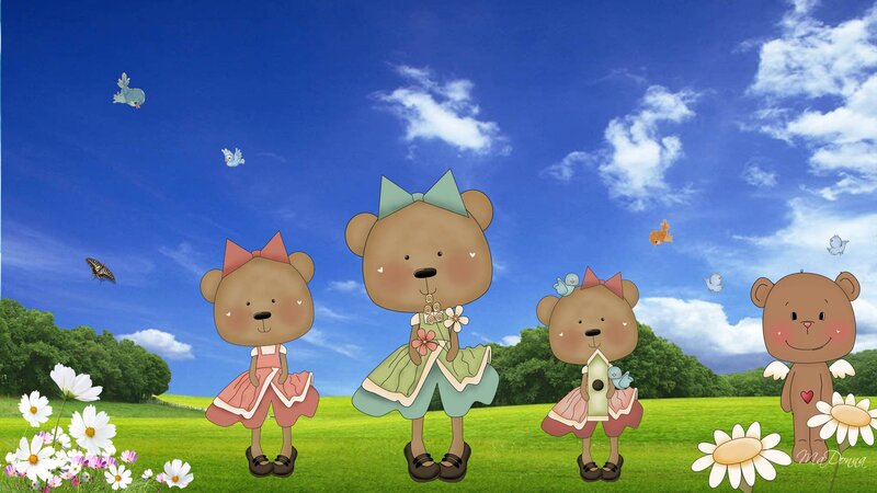 Three Bear Cubs in a Field