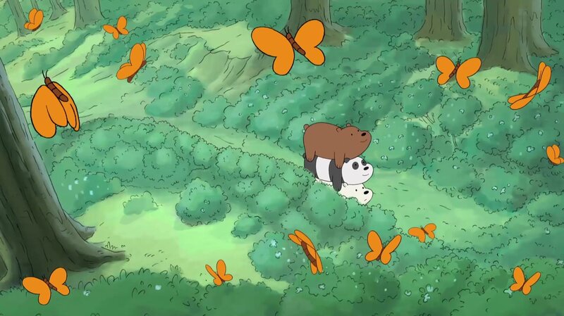 Three Bears in Forest — Green, Peaceful