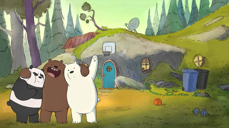 Three Bears in Forest — Green, Playful