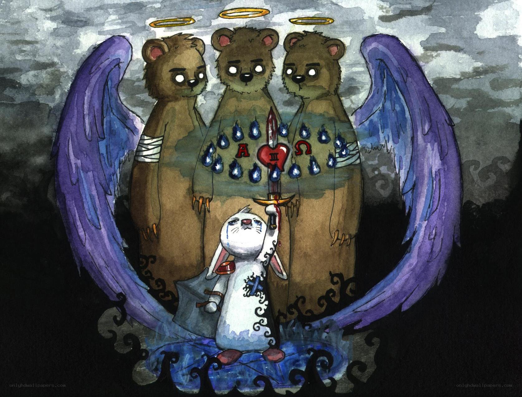 Three bears with a rabbit