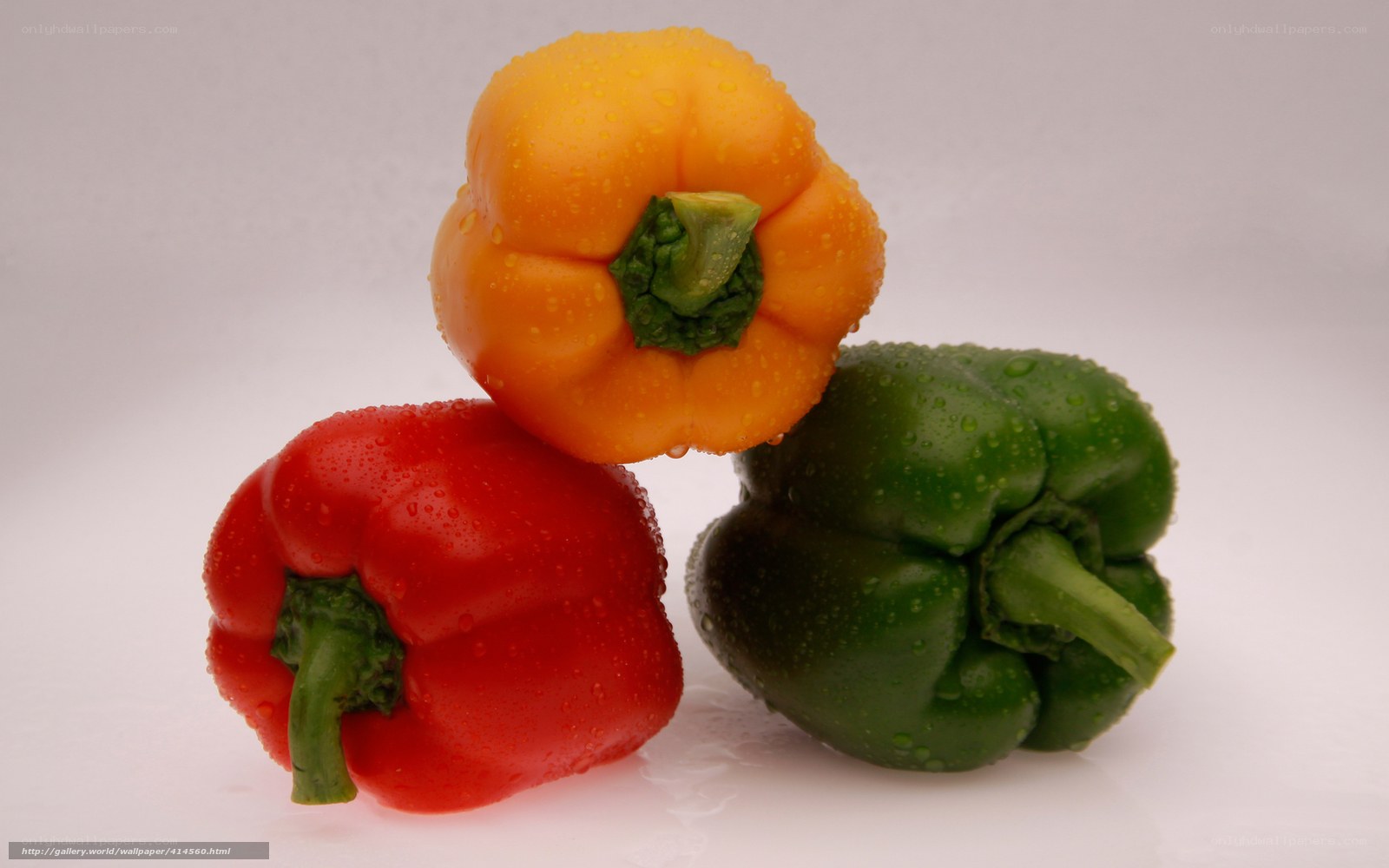 Three bell peppers on white