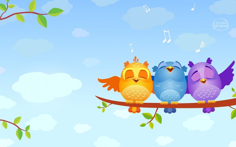 Three Birds on a Branch — Blue, Cheerful
