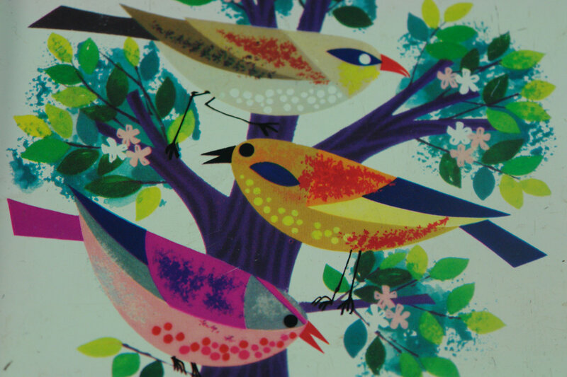 Three Birds on a Branch — Purple