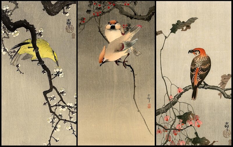 Three Birds on Branches — Yellow