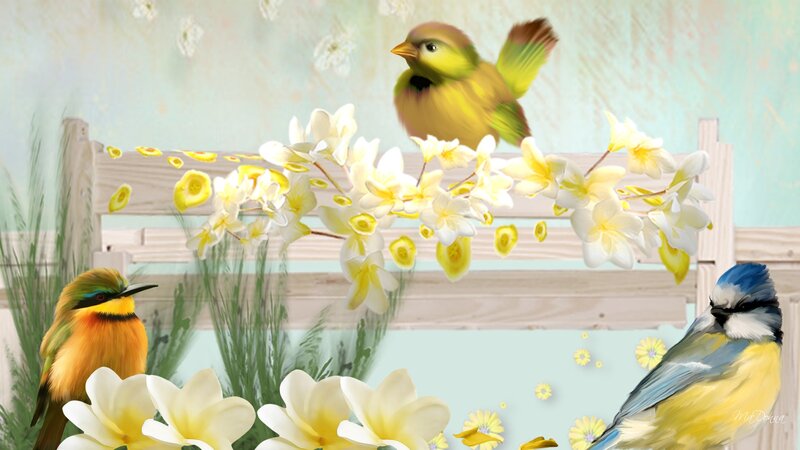 Three Birds with Flowers
