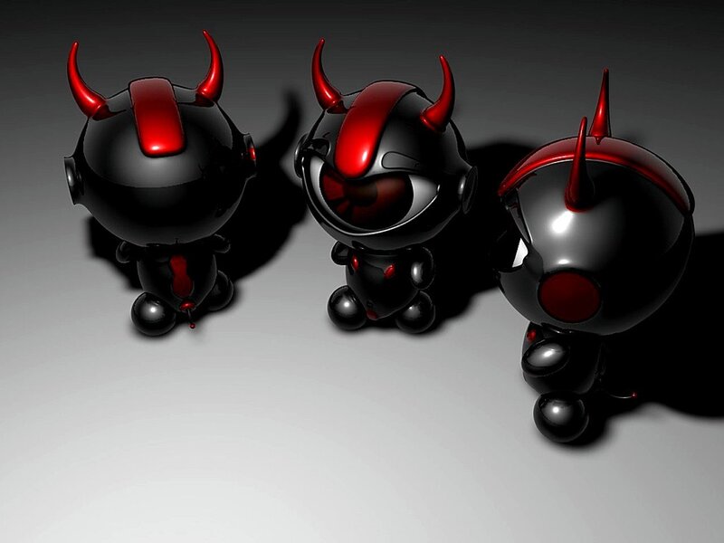 three black and red robot figures