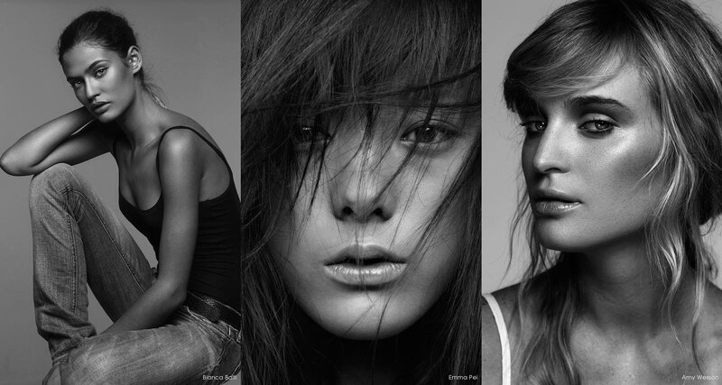 three black and white fashion portraits