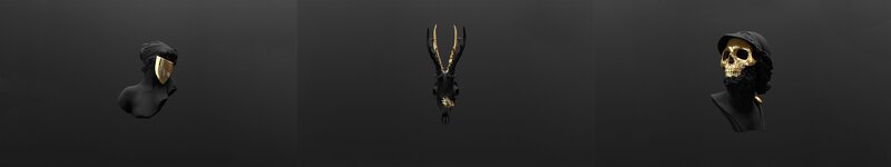 Three Black Busts with Gold Accents